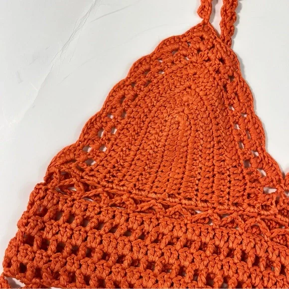Shein Orange Crochet Shell Knitted Knit Cropped Boho Bohemian Tank Top Small S - Picture 2 of 6
